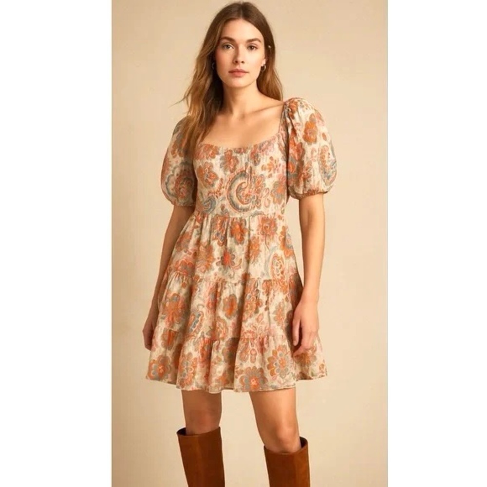 1. STATE Boho Floral Multicolor Paisley Tiered Dress Size L